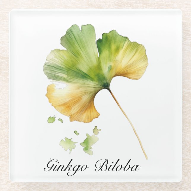 Kräuterleben: Ginkgo Biloba anpassbar Glasuntersetzer (Vorderseite)