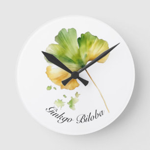 Kräuterleben: Ginkgo Biloba anpassbar Runde Wanduhr