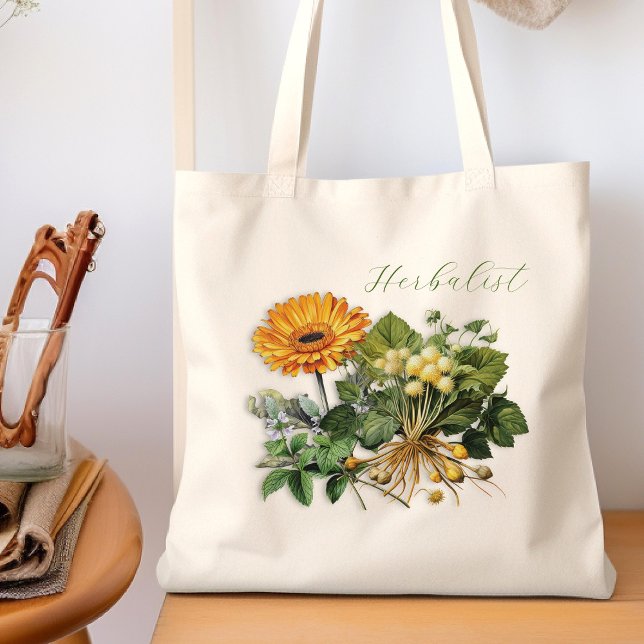 Kräuterpflanze Blume Kraut Calendula Design Tote B Tragetasche (Von Creator hochgeladen)