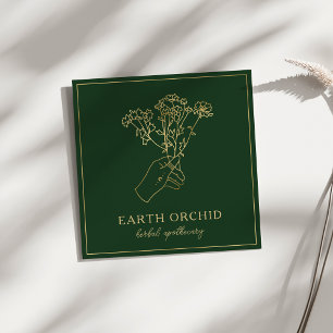 Kräuterpflanzen + Apotheken der Blüte Gold und Grü Quadratische Visitenkarte