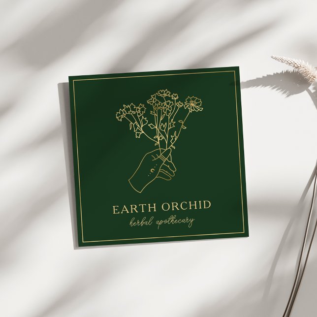 Kräuterpflanzen + Apotheken der Blüte Gold und Grü Quadratische Visitenkarte (Von Creator hochgeladen)