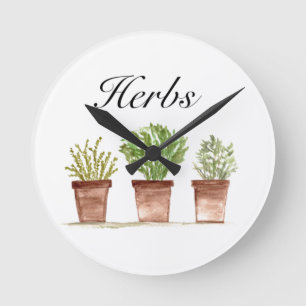 Kräuterpflanzen Thyme Rosemary Parsley Pflanze Pot Runde Wanduhr
