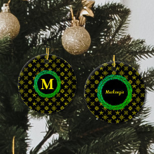 Krautmonogramm Ihr Name Schwarz Gelbe Schneeflocke Keramik Ornament