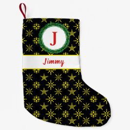 Krautmonogramm Ihr Name Schwarz Gelbe Schneeflocke Kleiner Weihnachtsstrumpf
