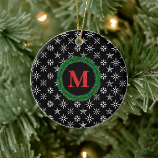 Krautmonogramm Ihr Name Weißer Gelber Schneeflocke Keramik Ornament