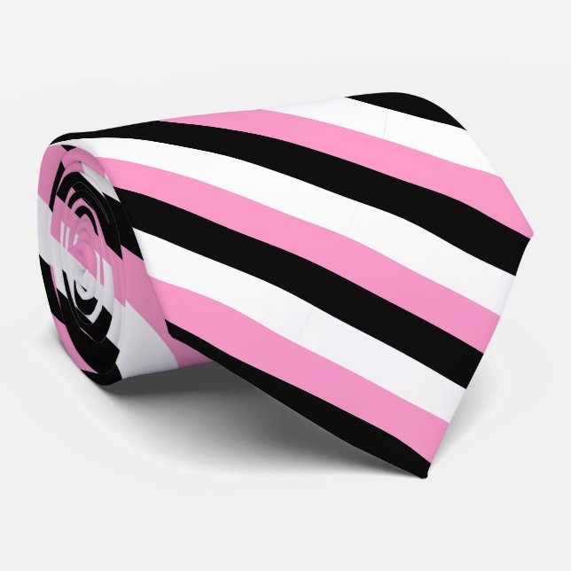 Krawatte aus schwarzem, rosa und weißem Diagonal (Gerollt)