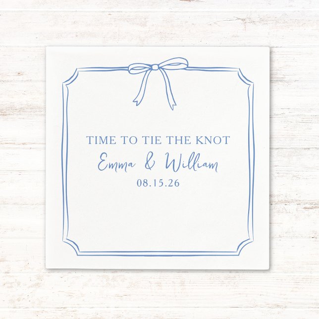 "Krawatte Der Knoten" Elegante Bow Dusty Blue Wedd Serviette (Dusty blue napkins with a chic trendy bow—perfect for your "Tie the Knot" moment. Personalize now!)