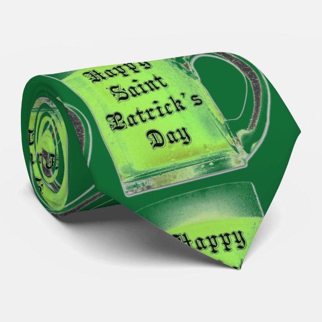 Krawatte des Grünen Biers Happy St. Patrick's Day (Gerollt)