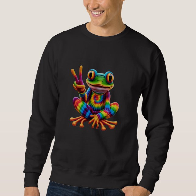Krawatte-Dye Cool Frog Peace Sign Hippie Sweatshirt (Vorderseite)