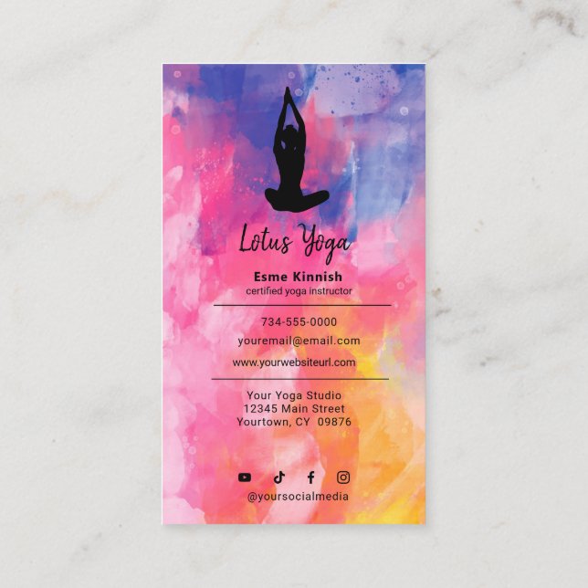 Krawatte Dye Watercolor Yoga Studio Instructor Mod Visitenkarte (Rückseite)