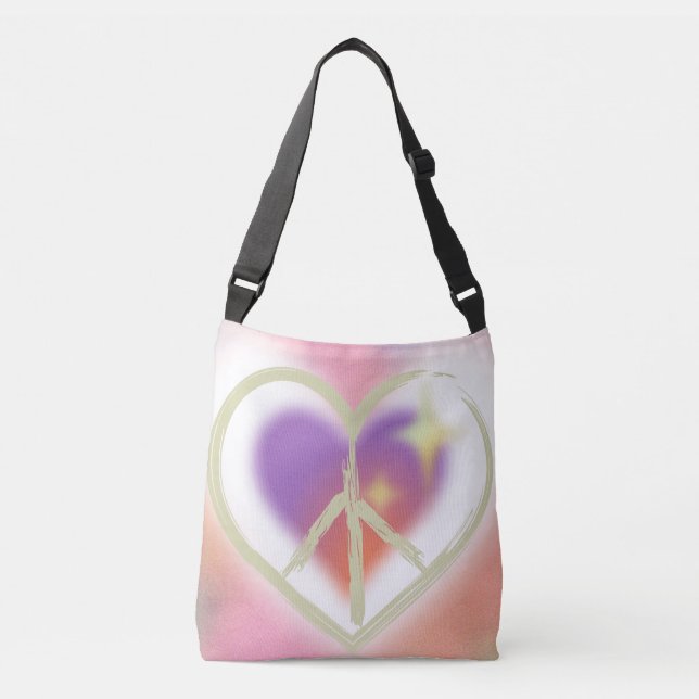 Krawatte Dyed Heart Peace Sign Tragetaschen Mit Langen Trägern (Vorderseite)