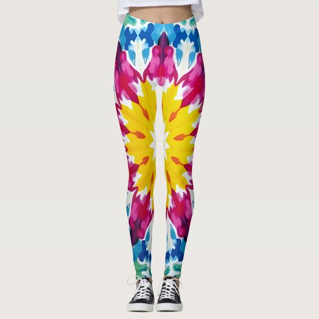 Krawatte-Farbstoff-Explosion in Gelb, Rosa und Blu Leggings (Vorderseite)