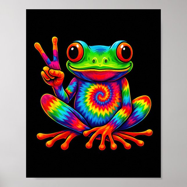 Krawatte-Färbung Frog Peace Signie Hippie for Men  Poster (Vorne)