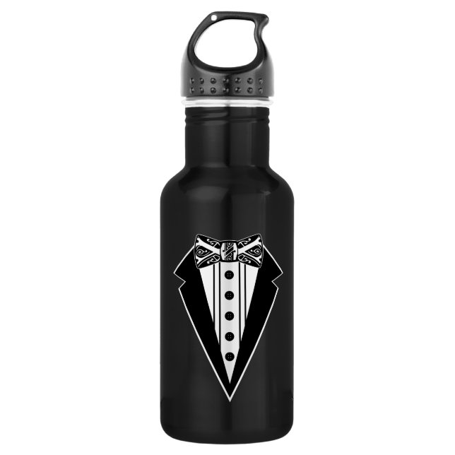 Krawatte mit schwarzem und weißem Bow mit Tux Edelstahlflasche (Vorderseite)