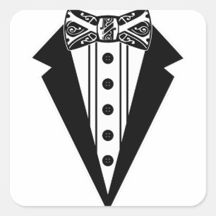 Krawatte mit schwarzem und weißem Bow mit Tux Quadratischer Aufkleber