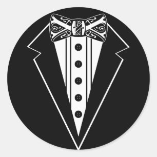 Krawatte mit schwarzem und weißem Bow mit Tux Runder Aufkleber