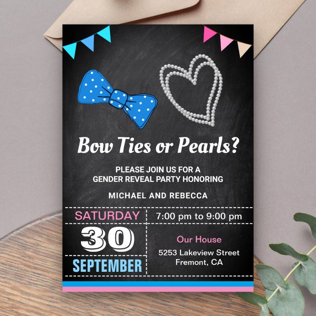 Krawatte oder Perlen Gender Reveal Party Einladung (Von Creator hochgeladen)