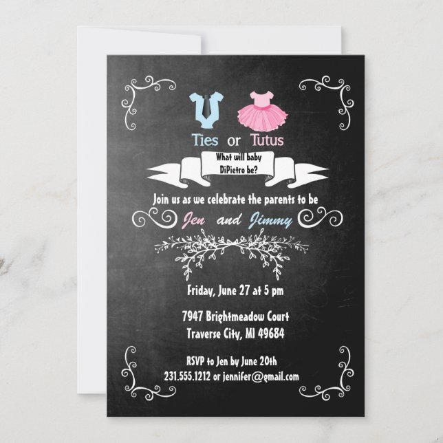Krawatte oder Tutus Gender Reveve Invitation Baby  Einladung (Vorderseite)