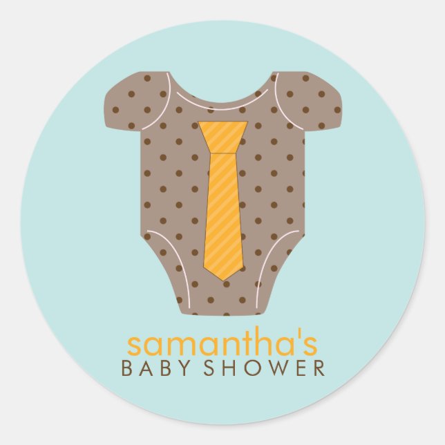Krawatte Outfit Boy Babydusche Runder Aufkleber (Vorderseite)