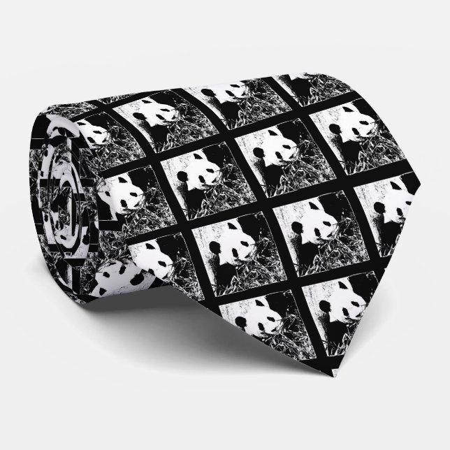 Krawatte, Pop Art Gigant Panda Schwarz & Weiß Krawatte (Gerollt)