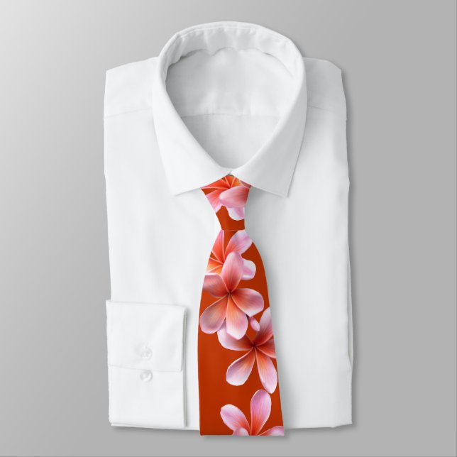 Krawatte Rosa Plumeria Orange Tropical Mens (Gebunden)