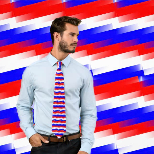 Krawatte Rot, Weiß und Blau (Man wears a Red, White and Blue Pixel Tie)