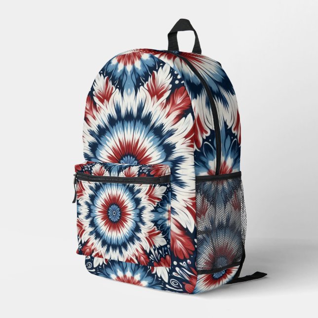 Krawatte rot, weiß und blau bedruckter rucksack (Rückseitige Ecke Rechts)