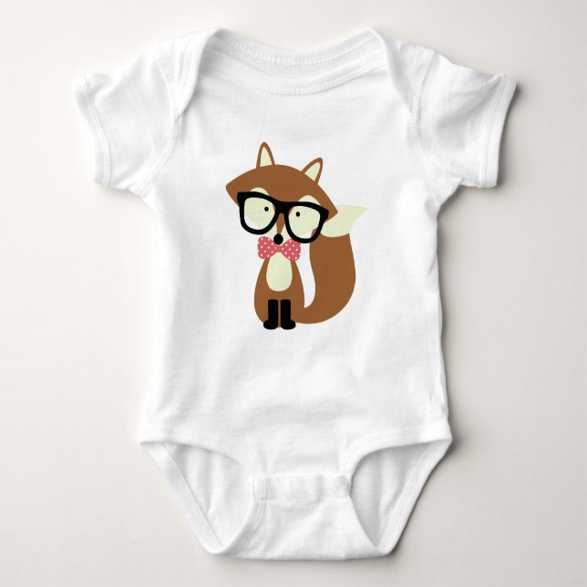 Krawatte und Brille Hipster Brown Fox Baby Strampler (Vorderseite)