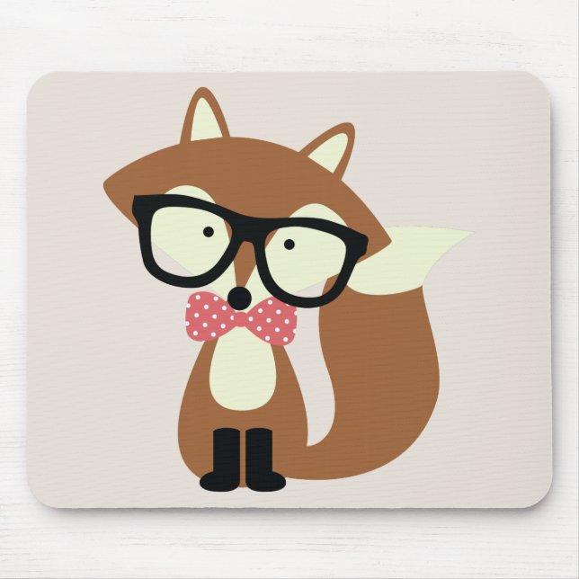 Krawatte und Brille Hipster Brown Fox Mousepad (Vorne)