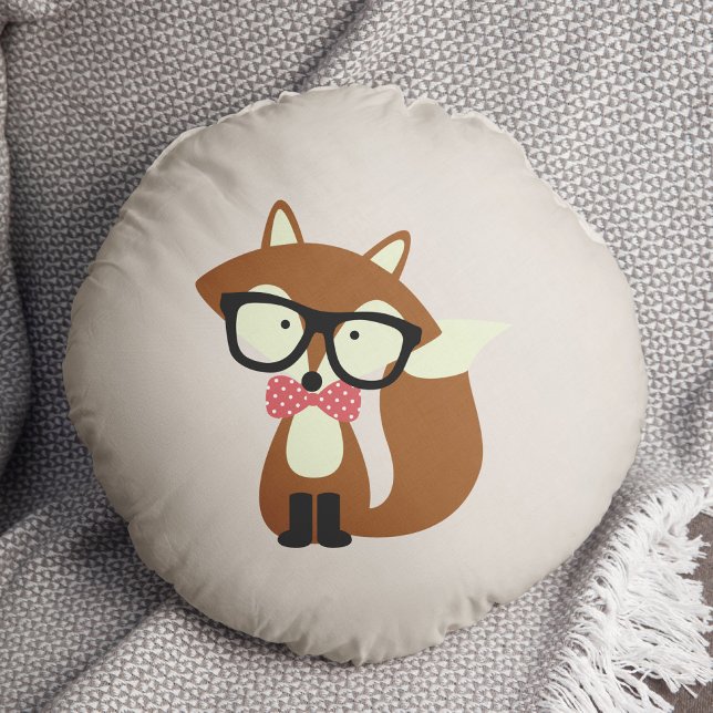 Krawatte und Brille Hipster Brown Fox Rundes Kissen (Von Creator hochgeladen)