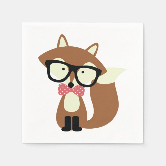 Krawatte und Brille Hipster Brown Fox Serviette (Vorderseite)