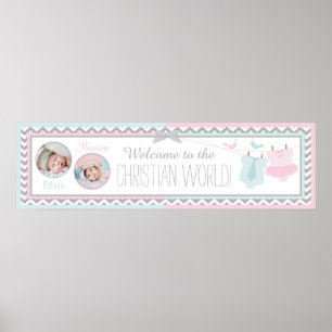 Krawatte und Tutu und Zickzack Taufbanner Poster