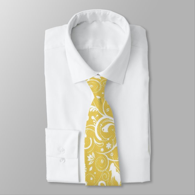 Krawatte Vintag Bright Gold Floral Swirl (Gebunden)