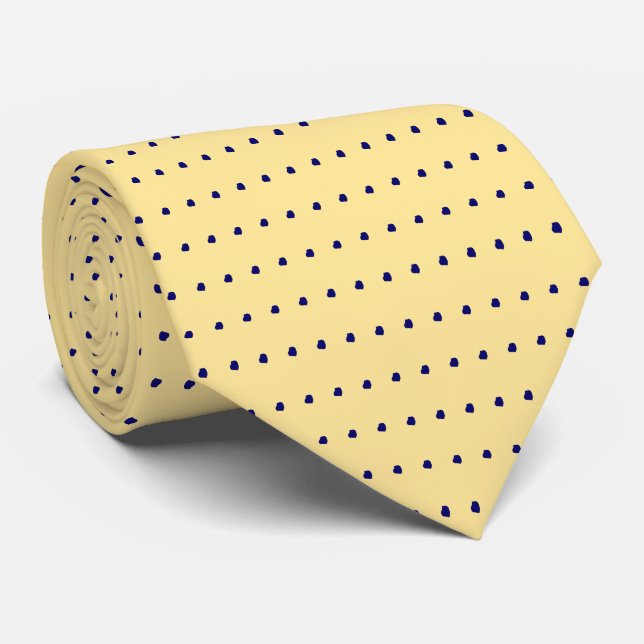 Krawatte von Lemon- und Navy-Polka-Punkten (Gerollt)