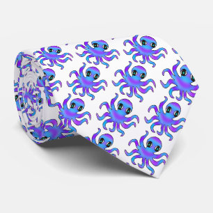Krawatte (weiß) - Blau violetter Oktopus