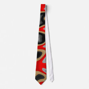 Krawatte Zizzago Abstract Swirl Biege Rot Schwarz 