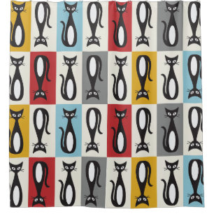 Krazy Katz, Retro Black & White Cats Duschvorhang