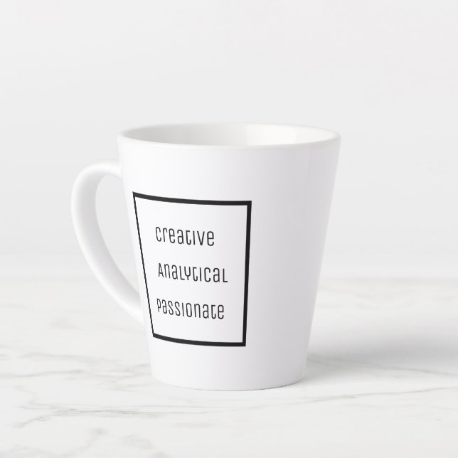 Kreativ, analytisch, leidenschaftlich Latte Tasse (Linke Ecke)