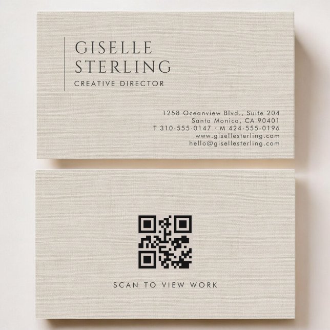 Kreativdirektor Luxus Neutraler Leinen QR-Code Visitenkarte (Von Creator hochgeladen)