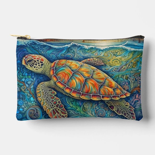 Kreative Farben Schwimmen Tortoise Illustration Zubehörtasche (Vorderseite)