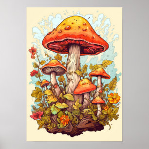 Kreative farbenfrohe Pilzkollage Poster