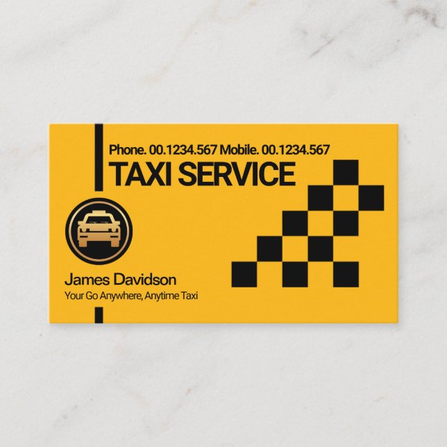 Kreative Gelbe Taxifahrer Schwarzer Karo Kab Trans Visitenkarte (Vorderseite)