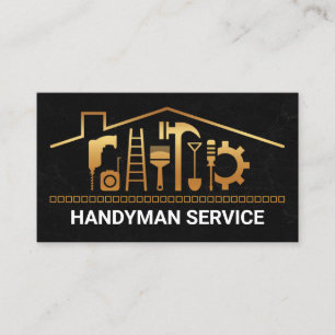 Kreative Handwerkerwerkzeuge mit goldenem Dach Visitenkarte