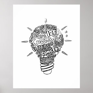 Kreative Ideen Glühbirne Linienkunst. Poster