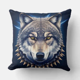 Kreative Illustration eines Wolfskopfes mit Intens Kissen