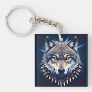 Kreative Illustration eines Wolfskopfes mit Intens Schlüsselanhänger