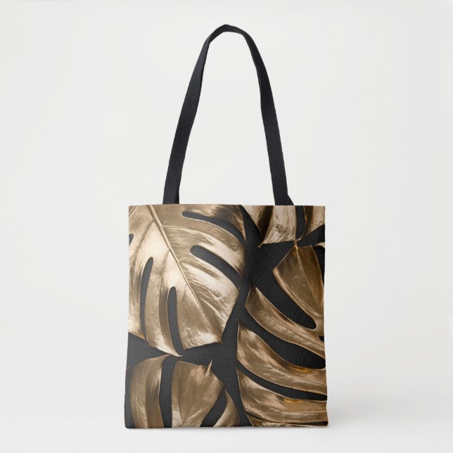 Kreative Monstera-Blätter, schwarzer Hintergrund. Tasche (Vorderseite)