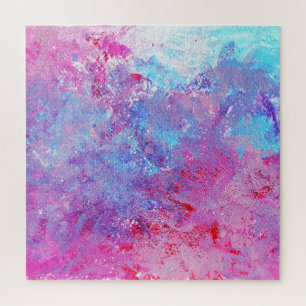 Kreative pink-blaue Textur, Farbflecken.