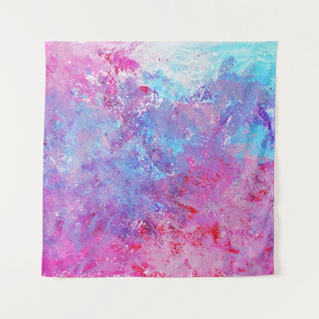 Kreative pink-blaue Textur, Farbflecken. Wandteppich (Vorderseite)
