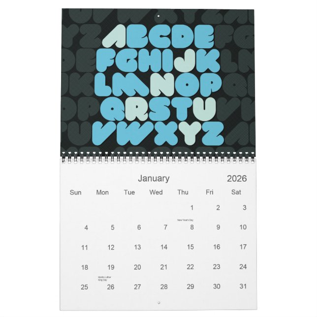 Kreative Typografie Alphabet Monate 2012 Kalender (Jan 2026)